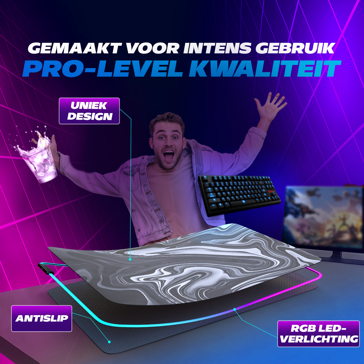 XXL Gaming Muismat 90x50 cm met RGB