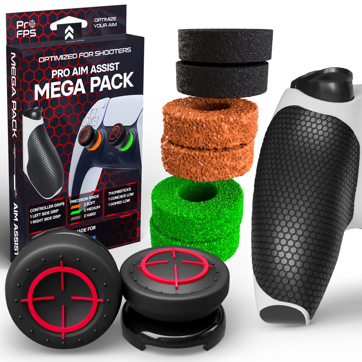 ProFPS Mega Pack Precision Rings + Thumbsticks Mixed + Controller Grips ...
